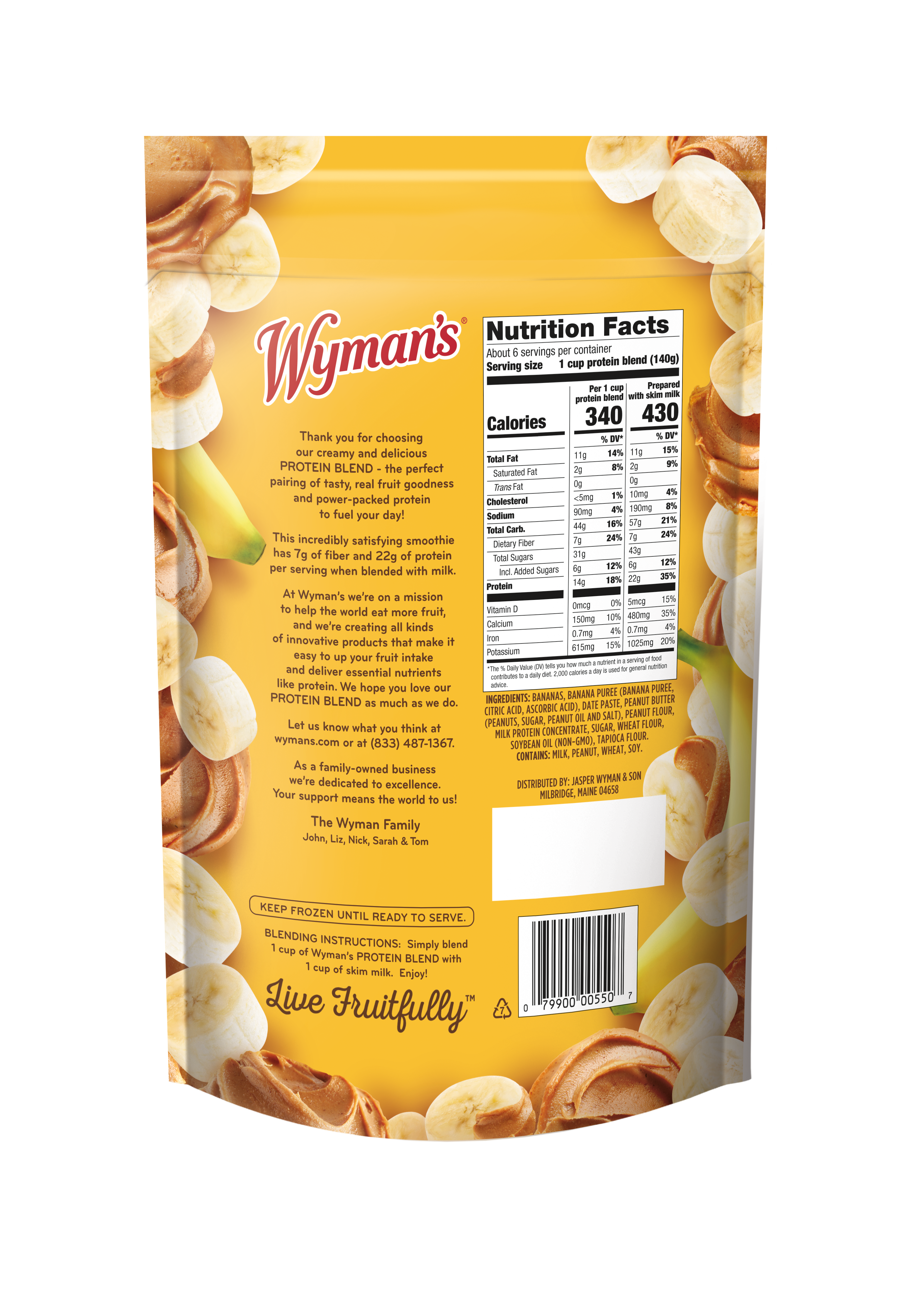 Wyman's Protein Blend - Banana Peanut Butter Package Back