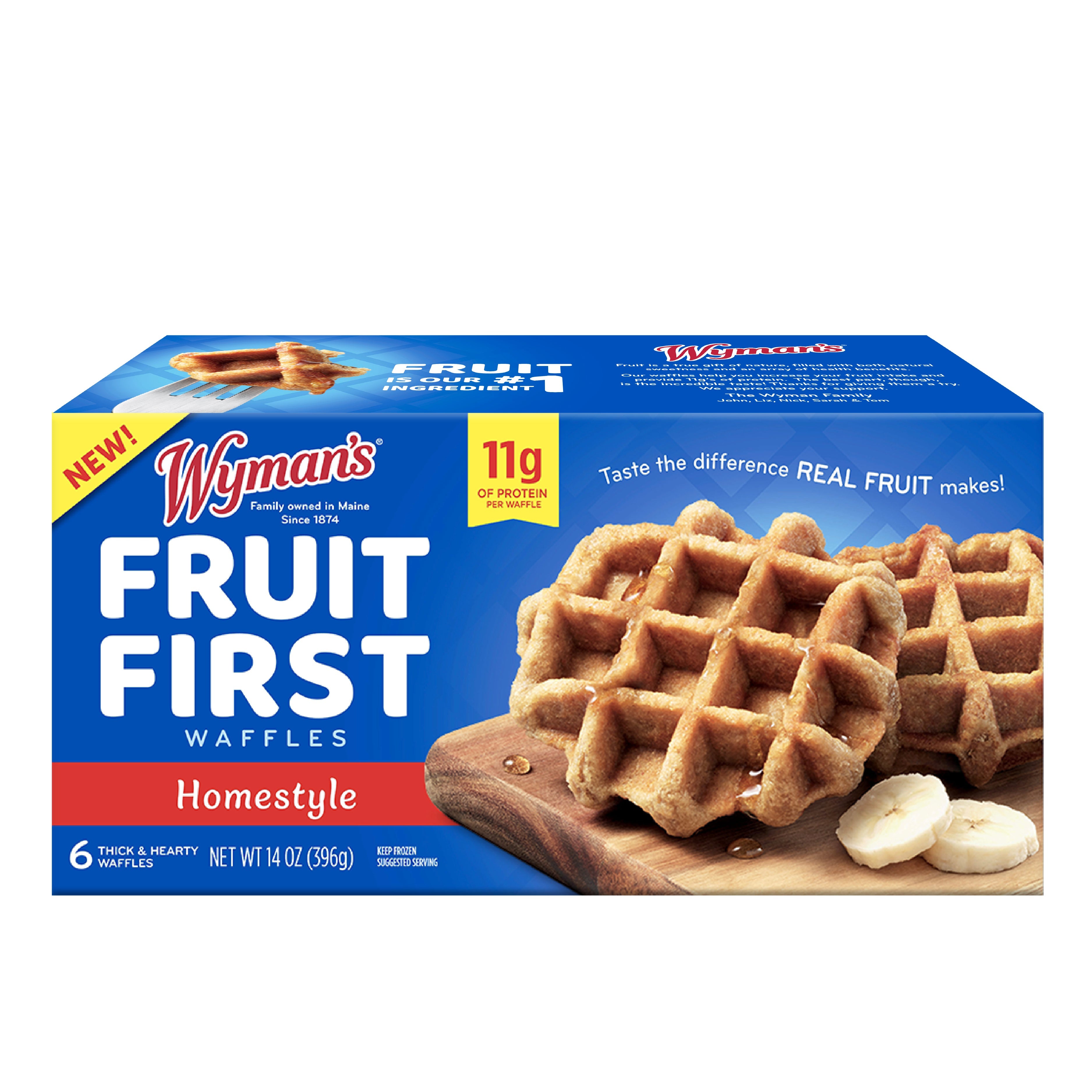 Full Box view of the Wyman's Fruit First Homestyle Waffles